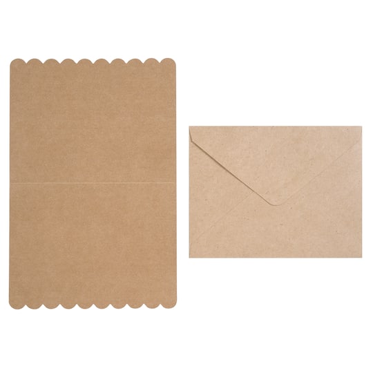 12 Packs: 10 ct. (120 total) 4.25" x 5.5" Kraft Scalloped Folded Cards & Envelopes by Recollections™